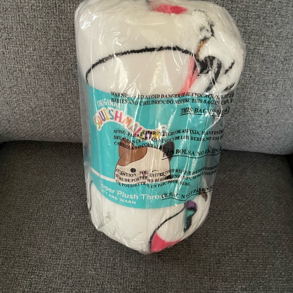 Squishmallows Plush Blanket with Blue and White Design